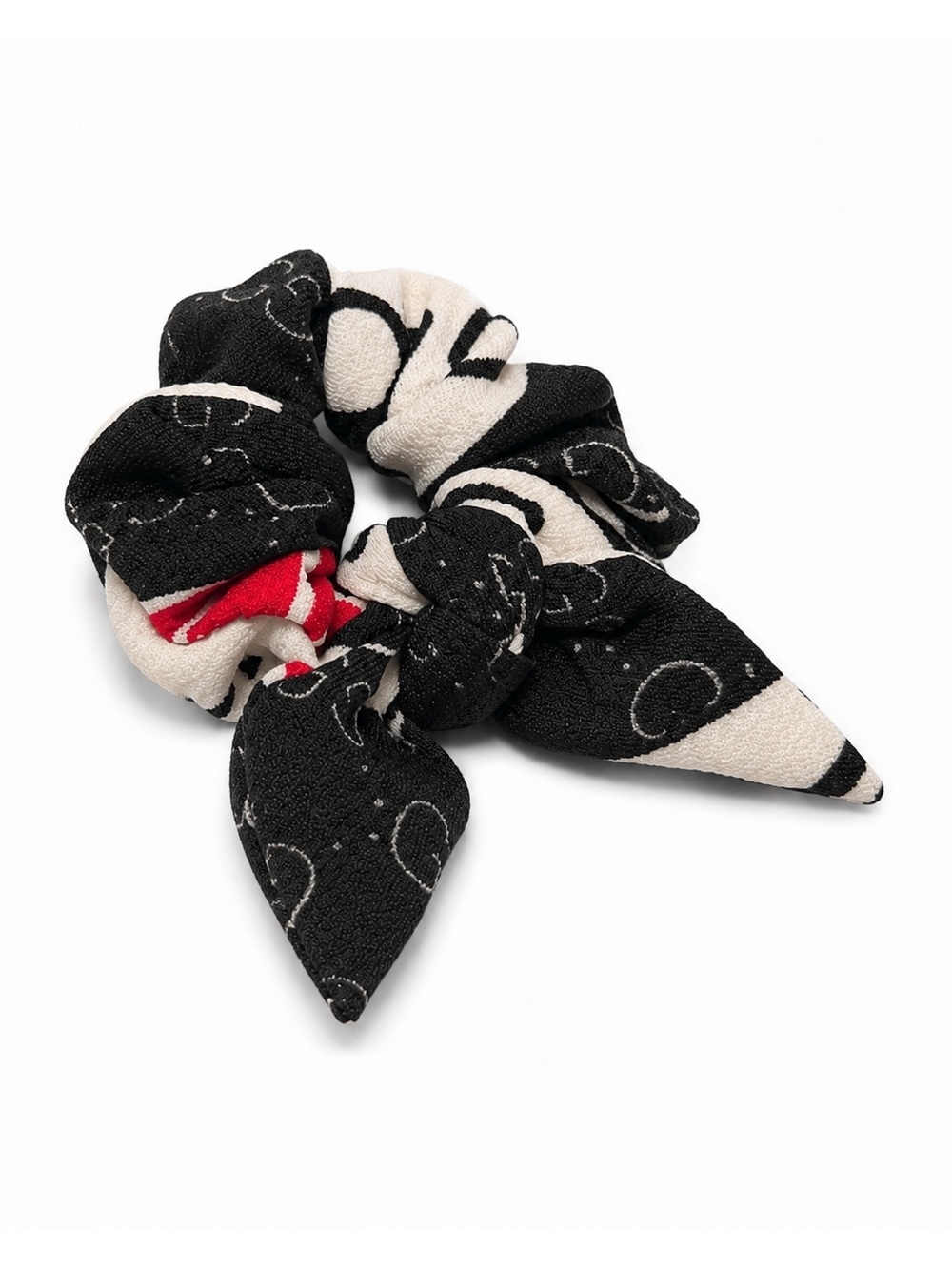 Upcycled Gucci Fabric Bow Scrunchie Black Ivory Red Hair Accessory - Picture 4 of 6